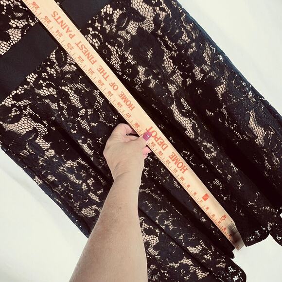 Miss May Womens Dress Medium Black Floral Lace Tan Lining Flare Sleeves A Line - Picture 8 of 16